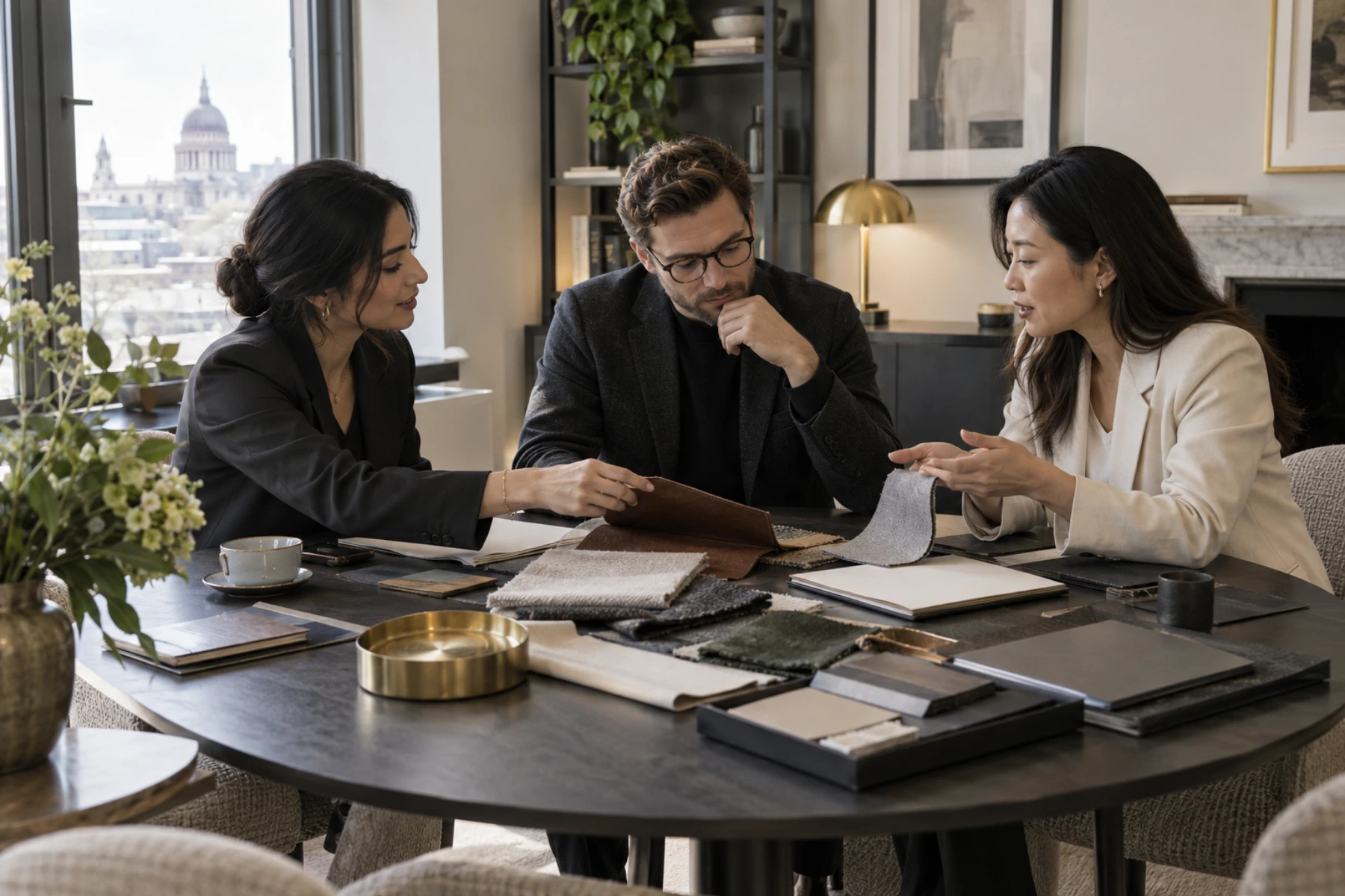 JENSTONE professionals reviewing a client sourcing brief around a table