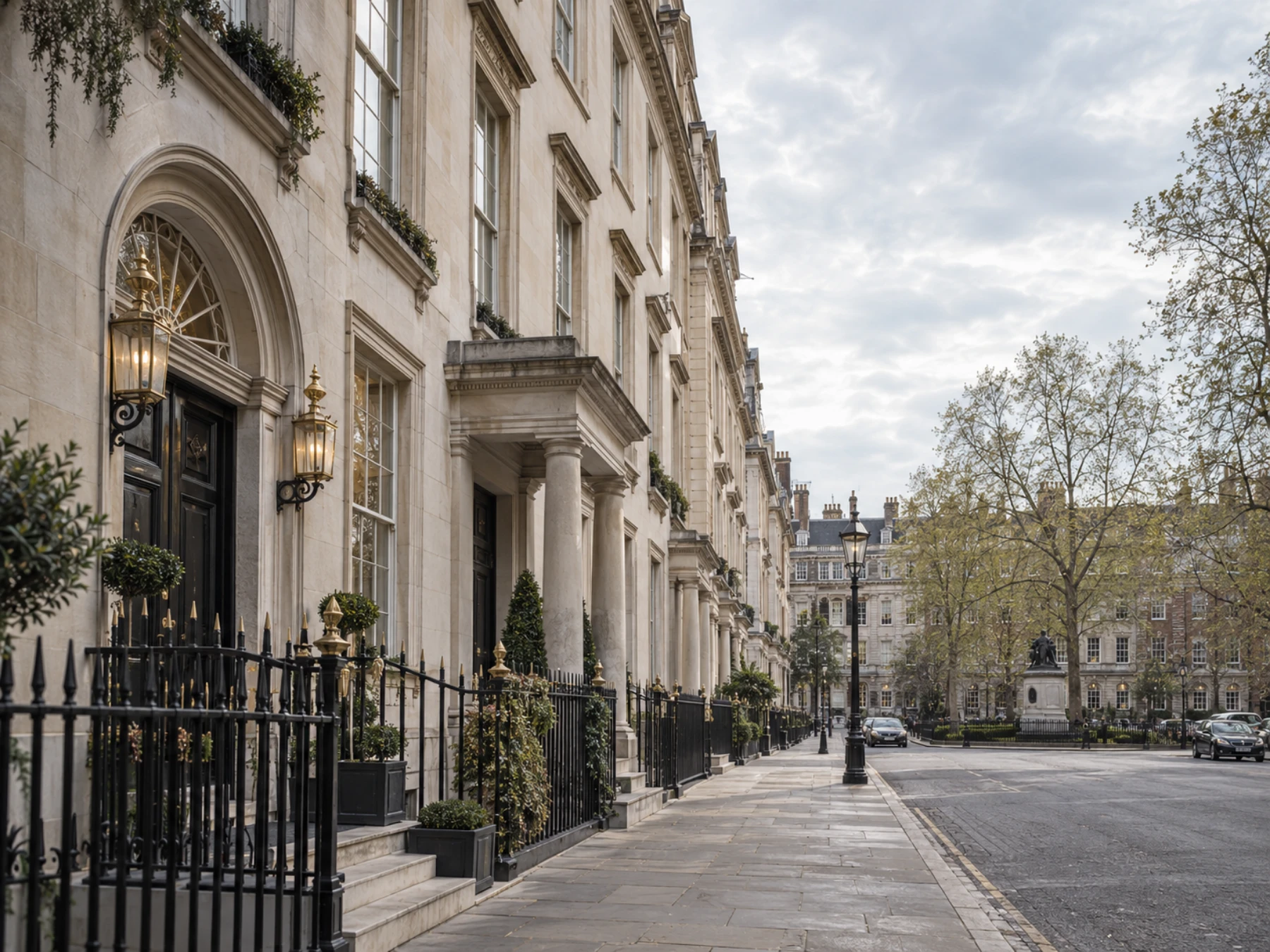 Elegant stone architecture around Hanover Square in Mayfair, London